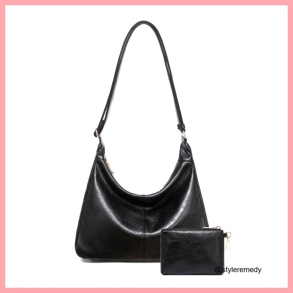 Soft Vegan Leather Hobo Bag with Adjustable Strap and Mini Purse